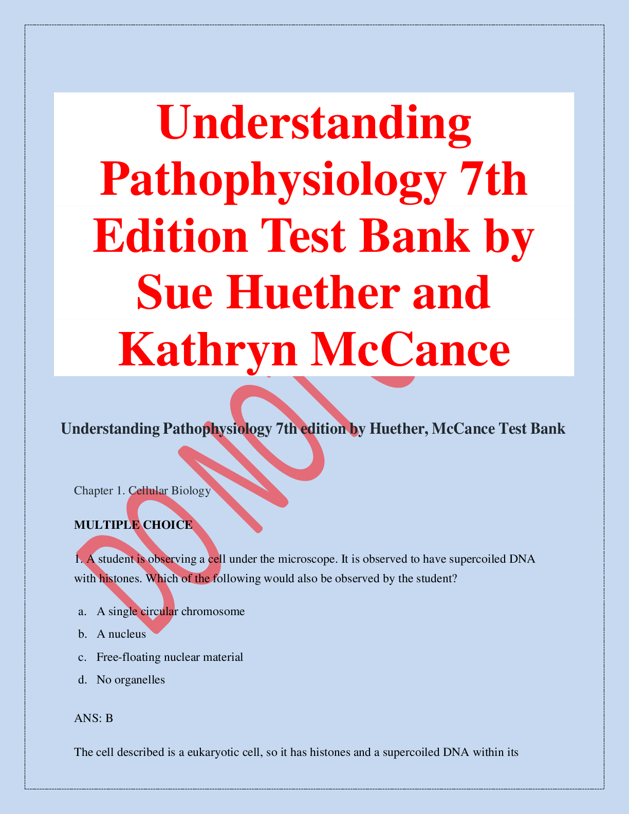 Preview image for Understanding Pathophysiology 7th Edition Test Bank by Sue Huether and Kathryn McCance
